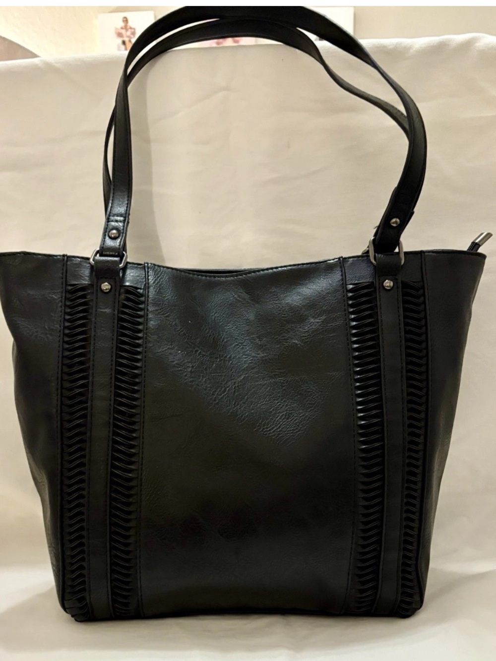 Sam And Hadley Black Faux Leather Large Tote Bag